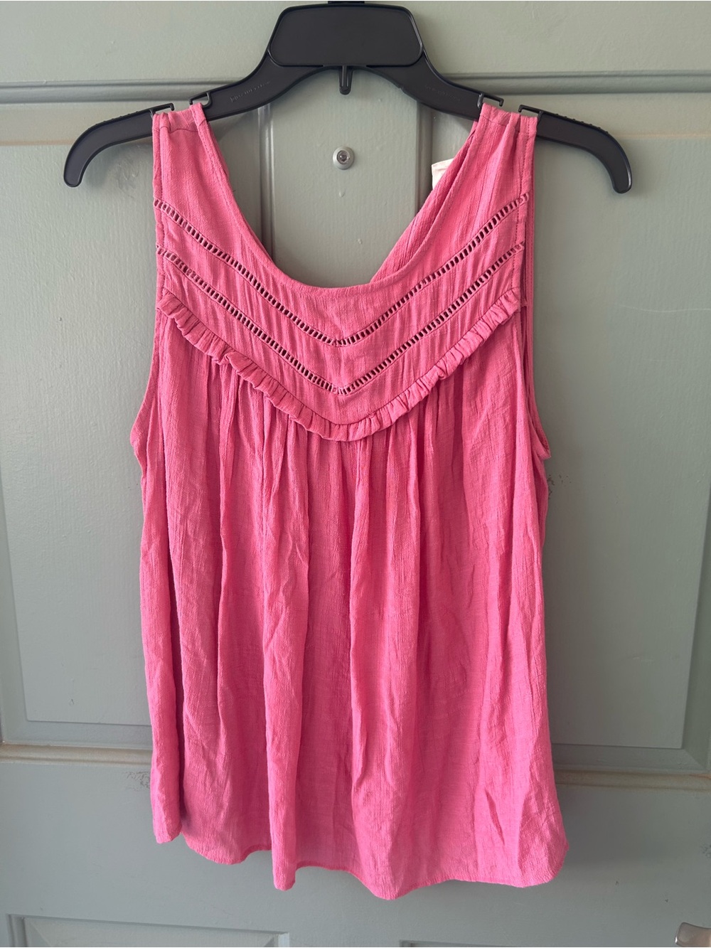 Sleeveless Pink Ruffled Yoke Tank Top